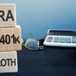 Cubes with words IRA, 401k and ROTH. Retirement plan.