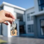 Hand holding house keys representing the decision between fixed-rate and adjustable-rate mortgage options.